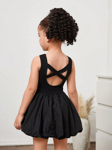 Young Girl Plain Round Neck Backless Snug Fit Knit Dress