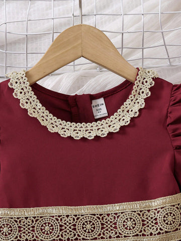 Young Girl Puff Sleeve Ruffled Collar Fashion Mini Dress