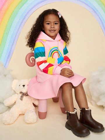 Young Girl Rainbow Knitted Hooded Loose Cute Casual Dress