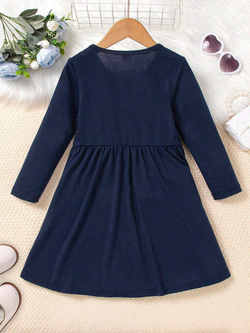 Young Girl Rainbow Striped Print Mesh Trim Dress