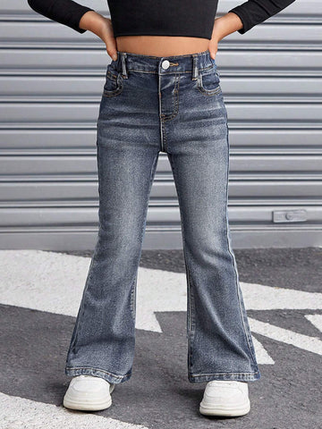 Young Girl Retro Blue Denim Flare Pants