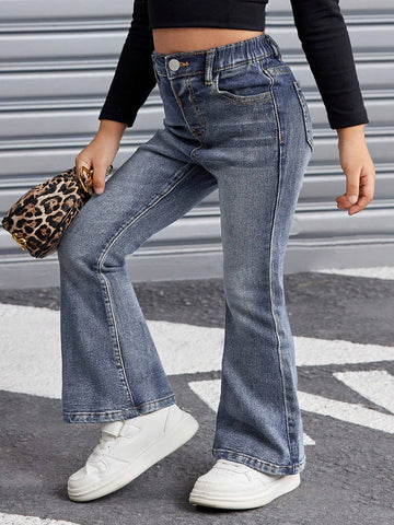 Young Girl Retro Blue Denim Flare Pants