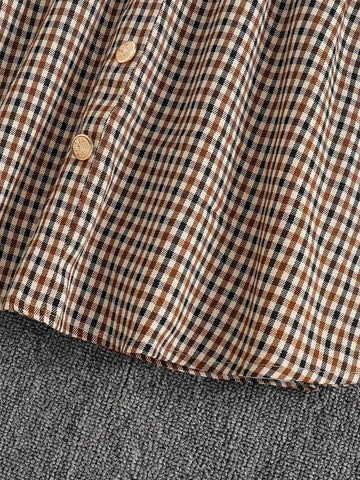 Young Girl Ribbed Long Sleeve Knit Top With Plaid Woven Hem Dress + Hat, Elegant Casual For Autumn/Winter