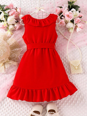 Young Girl Romantic Elegant Casual Sleeveless Comfortable Breathable Vacation Dress With Waistband For Spring And Autumn