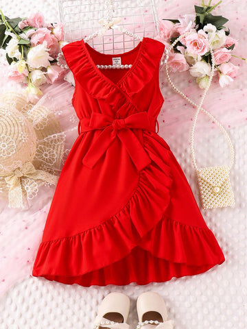 Young Girl Romantic Elegant Casual Sleeveless Comfortable Breathable Vacation Dress With Waistband For Spring And Autumn