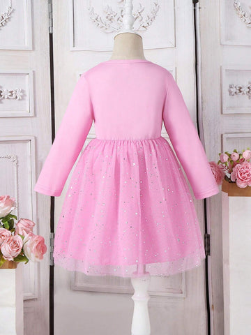 Young Girl Round Neck Long Sleeve Ice Princess Cute Dress