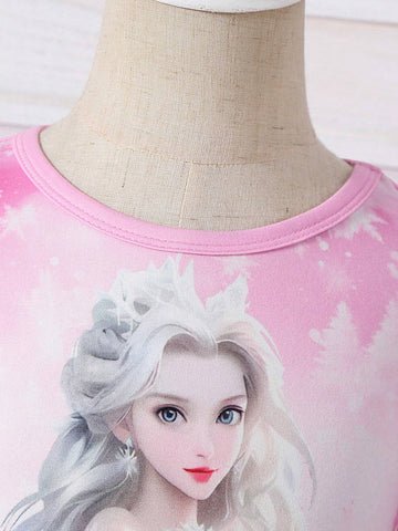 Young Girl Round Neck Long Sleeve Ice Princess Cute Dress