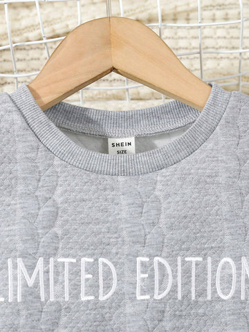 Young Girl' Round Neck Long Sleeve Letter Printed Casual Dress