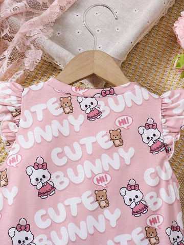 Young Girl' Round Neck Ruffle Hem Allover Print Dress
