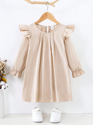 Young Girl Ruffle Trim Decorated Dress
