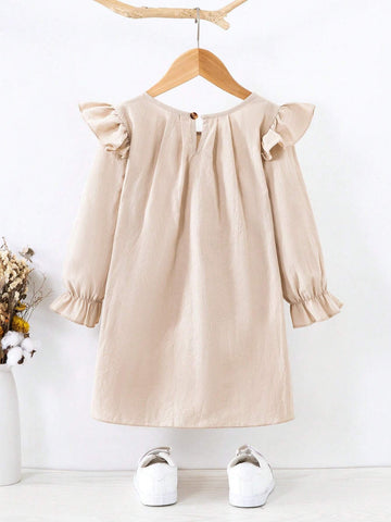 Young Girl Ruffle Trim Decorated Dress