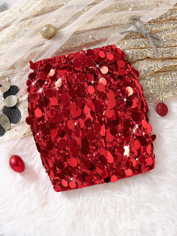 Young Girl Sequin Decorated Skirt, Suitable To Match Various T-Shirts In Autumn