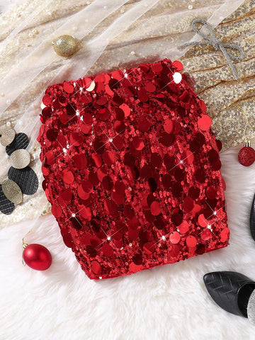 Young Girl Sequin Decorated Skirt, Suitable To Match Various T-Shirts In Autumn