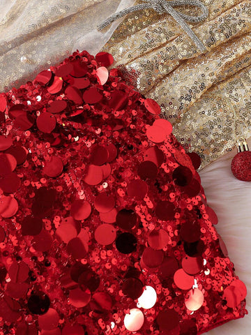 Young Girl Sequin Decorated Skirt, Suitable To Match Various T-Shirts In Autumn