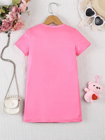 Young Girl Short Sleeve Cat Print 2 In 1 Suspender Dress, Summer