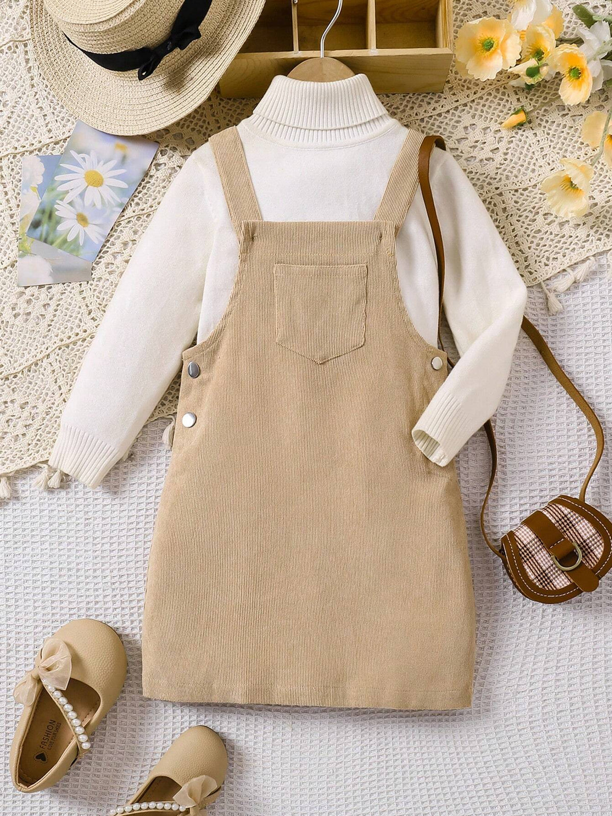 Young Girl' Simple Versatile Suspender Pinafore Dress, Fall & Winter