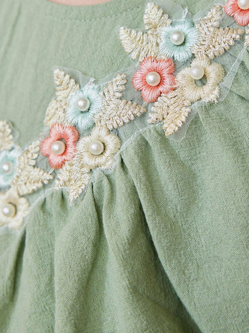 Young Girl Sleeveless Woven Solid Color Round Neck Ruffled Loose Casual Shirt