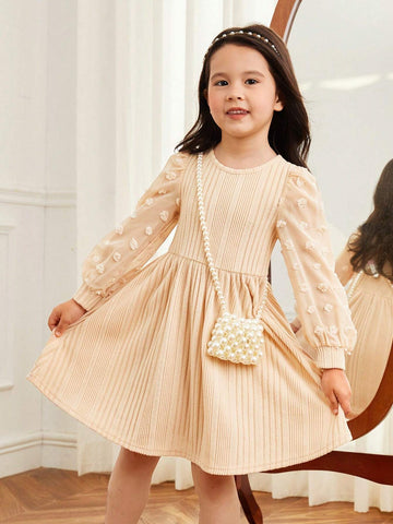 Young Girl Slim-Fit College Style Round Neck Color Block Dress