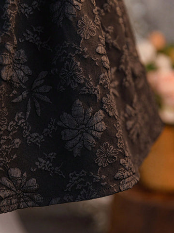 Young Girl Solid Color Floral Jacquard Ruffle Trim Fitted Dress