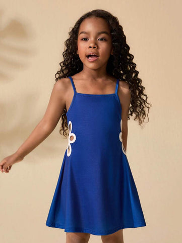 Young Girl Solid Color Hollow Out Snug Fit Knit Camisole Dress