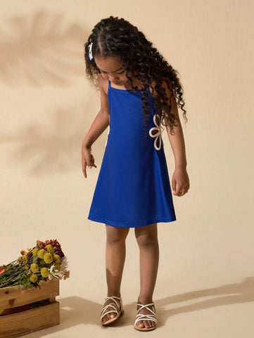 Young Girl Solid Color Hollow Out Snug Fit Knit Camisole Dress