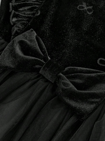 Young Girl Solid Color Knit Round Neck Ruffle Patchwork Sheer Fabric Elegant Dress