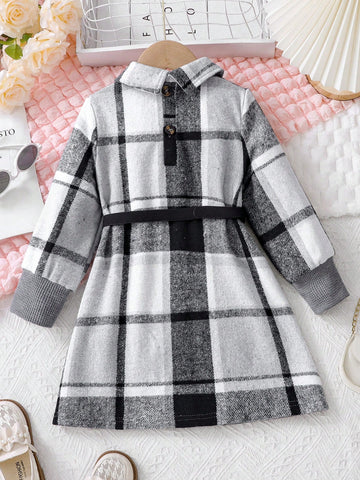 Young Girl Solid Color Patchwork Long Sleeve Pocket Simple Casual Dress