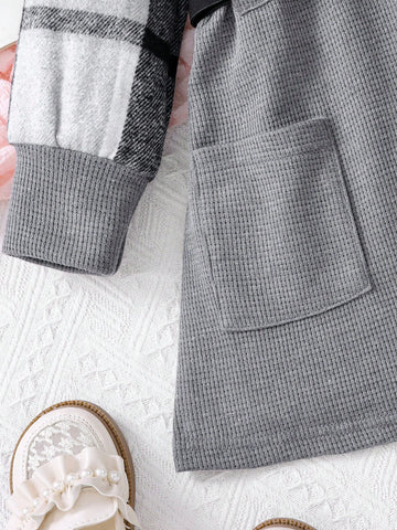 Young Girl Solid Color Patchwork Long Sleeve Pocket Simple Casual Dress