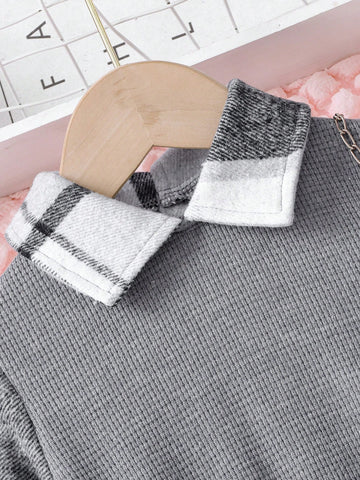 Young Girl Solid Color Patchwork Long Sleeve Pocket Simple Casual Dress