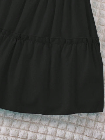 Young Girl Solid Color Round Neck Cap Sleeve Loose Babydoll Dress