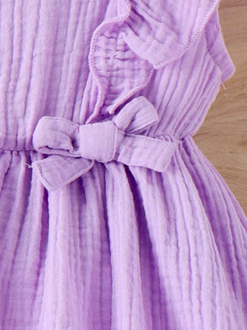 Young Girl Solid Color Ruffle Hem Dress