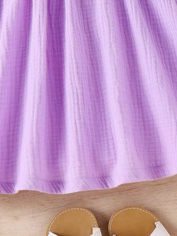 Young Girl Solid Color Ruffle Hem Dress