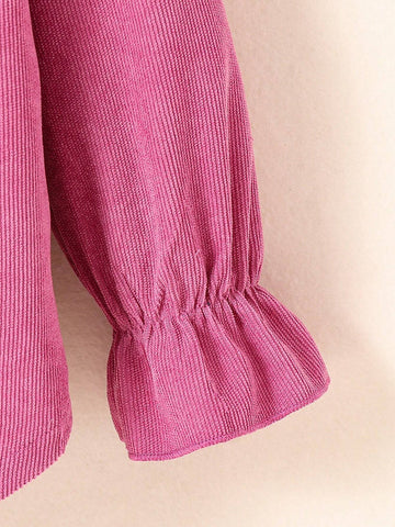 Young Girl Solid Color Ruffle Trim Long Sleeve Blouse, Autumn