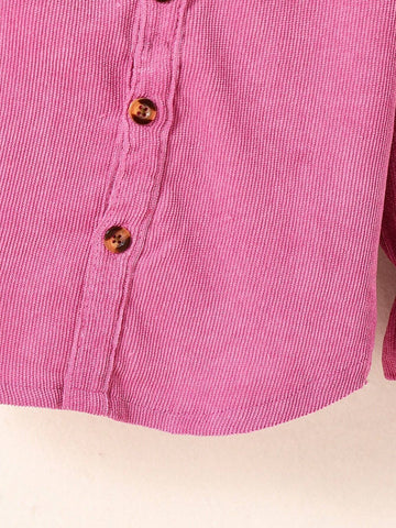 Young Girl Solid Color Ruffle Trim Long Sleeve Blouse, Autumn