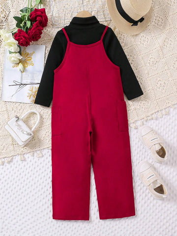 Young Girl' Solid Color Spaghetti Strap Pocketed Casual Jumpsuit