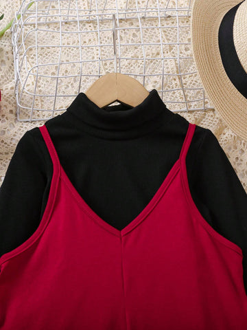 Young Girl' Solid Color Spaghetti Strap Pocketed Casual Jumpsuit