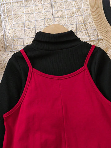 Young Girl' Solid Color Spaghetti Strap Pocketed Casual Jumpsuit