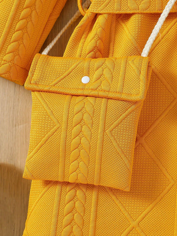 Young Girl' Solid Color Stand Collar Long Sleeve Button Casual Dress