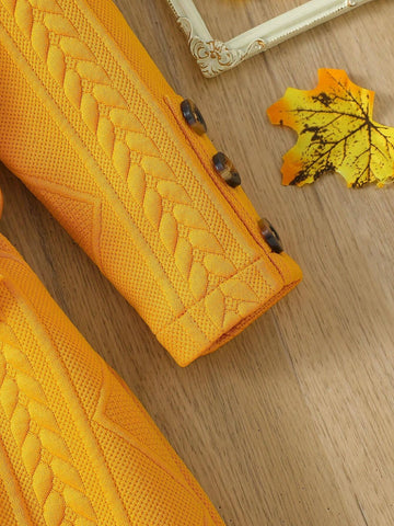 Young Girl' Solid Color Stand Collar Long Sleeve Button Casual Dress