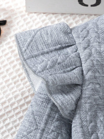 Young Girl Solid Color Stand Collar Ruffle Trim Belted Long Sleeve Dress