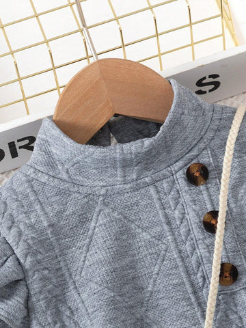 Young Girl Solid Color Stand Collar Ruffle Trim Belted Long Sleeve Dress