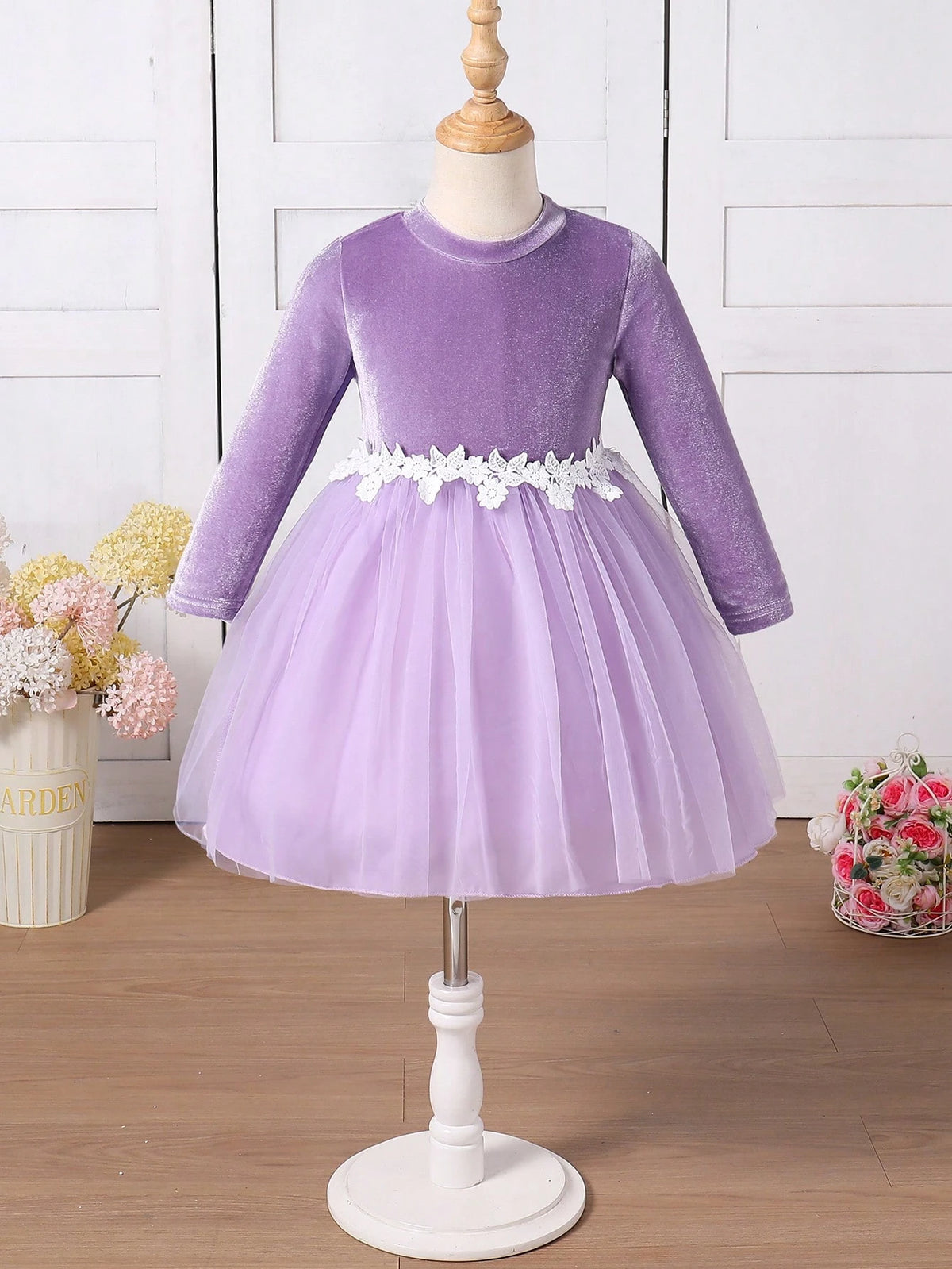 Young Girl Sparkle Chiffon Fabric Elegant Elegant Versatile Fashion Long Sleeve Mesh Hem Dress
