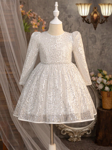 Young Girl Sparkling Bow Decor Elegant Dress