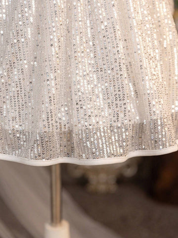 Young Girl Sparkling Bow Decor Elegant Dress