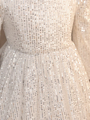 Young Girl Sparkling Bow Decor Elegant Dress