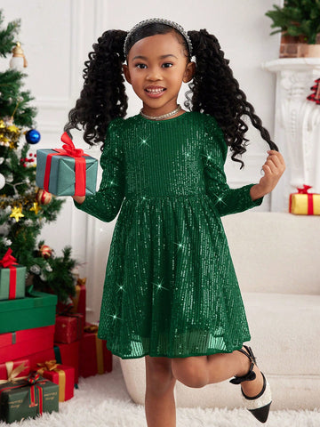 Young Girl Sparkly Fashion 3D Bow Decorated Elegant Holiday Dress