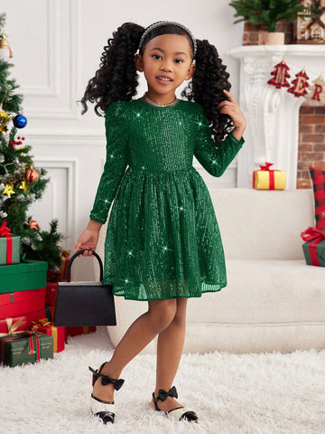 Young Girl Sparkly Fashion 3D Bow Decorated Elegant Holiday Dress