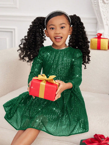 Young Girl Sparkly Fashion 3D Bow Decorated Elegant Holiday Dress