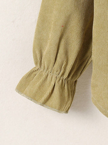 Young Girl Spring & Autumn Solid Color Peter Pan Collar Long Sleeve Loose Blouse