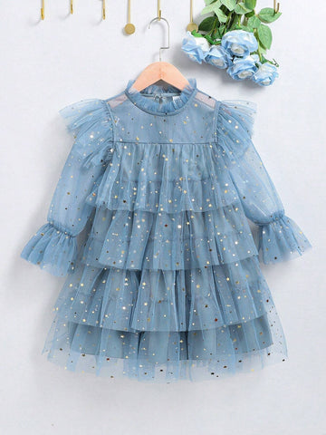 Young Girl Starry Sparkle Mesh Tutu Dress